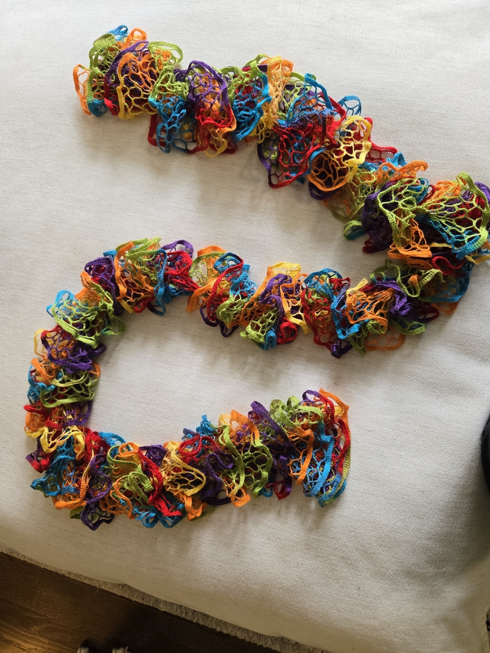 Colorful Rainbow Ruffle Hand Knit Scarf
